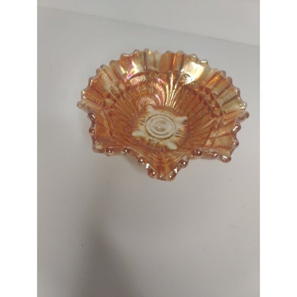 Vintage Jeanette Carnival Glass Bon Bon Candy Dish Aztec Roses - Picture 1 of 5